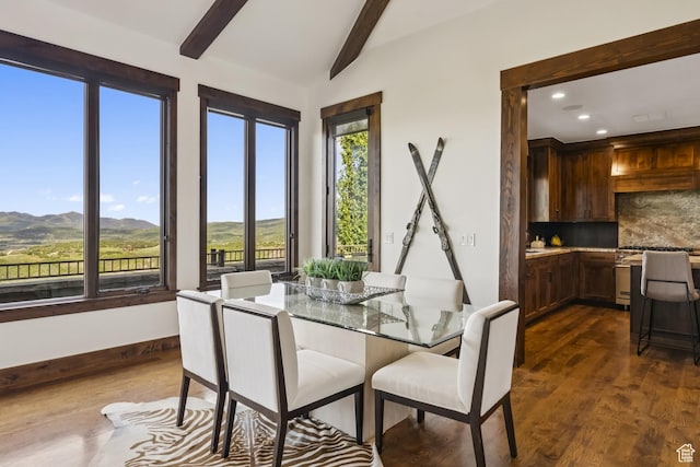 9079 Dye Cabins Dr, Park City, UT 84098 - dining room featuring dark wood-style floors, recessed lighting, and a mountain view
