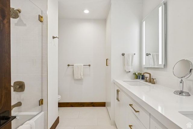 9079 Dye Cabins Dr, Park City, UT 84098 - bathroom with tile patterned flooring, double vanity, shower / bath combination with glass door, and recessed lighting