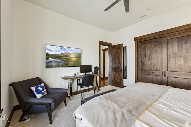 9079 Dye Cabins Dr, Park City, UT 84098 - bedroom with light carpet, ceiling fan, and a desk