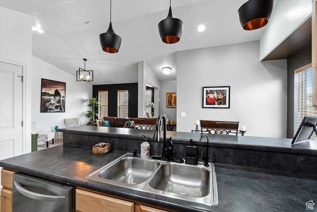 1049 W Allington Dr N, North Salt Lake, UT 84054 - kitchen with dishwasher, dark countertops, and pendant lighting