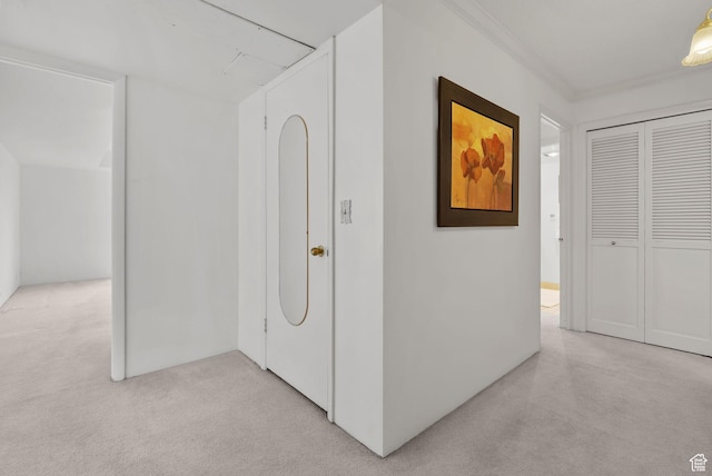 875 S Donner Way E Unit 302, Salt Lake City, UT 84108 - hallway featuring light carpet and crown molding