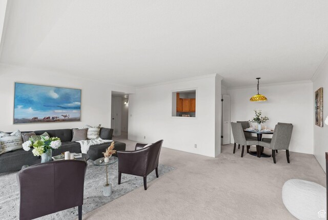 875 S Donner Way E Unit 302, Salt Lake City, UT 84108 - living room featuring carpet flooring and ornamental molding