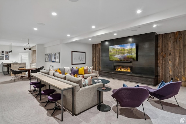 2505 W White Pine Ln, Park City, UT 84060 - living area featuring a fireplace, carpet, and recessed lighting