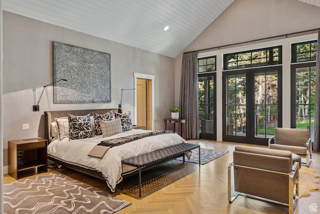 2505 W White Pine Ln, Park City, UT 84060 - bedroom with high vaulted ceiling and recessed lighting