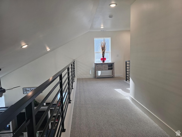 964 E 50 S, Santaquin, UT 84655 - hallway with carpet flooring, vaulted ceiling, and recessed lighting