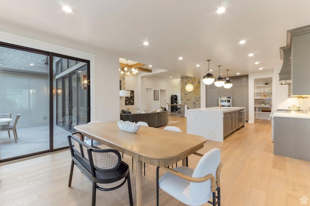 1649 W Pheasant Meadow Dr, Kaysville, UT 84037 - dining room with light wood-type flooring, a chandelier, and recessed lighting