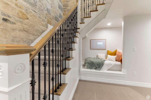1649 W Pheasant Meadow Dr, Kaysville, UT 84037 - staircase with carpet flooring and recessed lighting