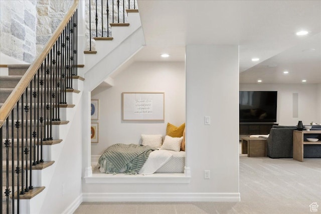 1649 W Pheasant Meadow Dr, Kaysville, UT 84037 - stairway featuring recessed lighting and carpet floors
