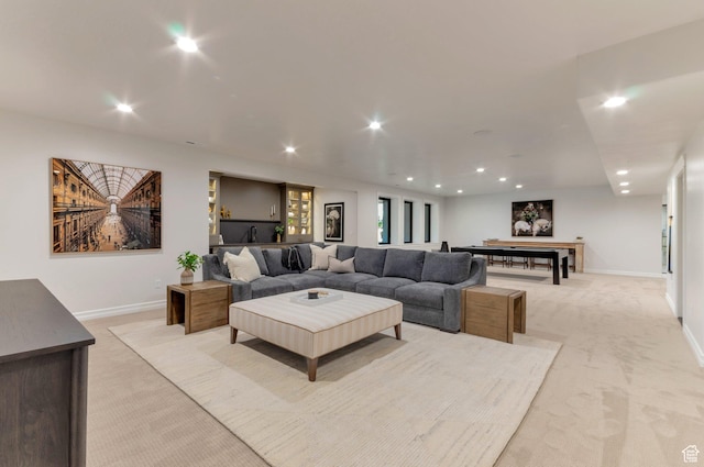 1649 W Pheasant Meadow Dr, Kaysville, UT 84037 - living room with light carpet and recessed lighting