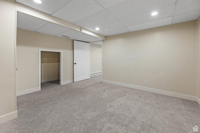9448 S Lady Dove Ln, South Jordan, UT 84095 - finished basement featuring a baseboard radiator, carpet flooring, recessed lighting, and a paneled ceiling