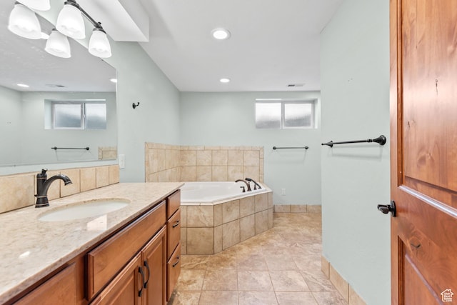 3020 Cherokee Ln, Provo, UT 84604 - bathroom featuring vanity, a bath, tile patterned floors, and recessed lighting