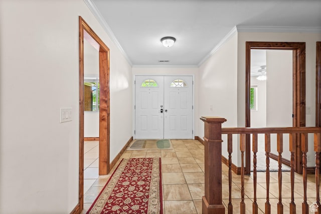 3020 Cherokee Ln, Provo, UT 84604 - foyer entrance featuring crown molding and light tile patterned floors