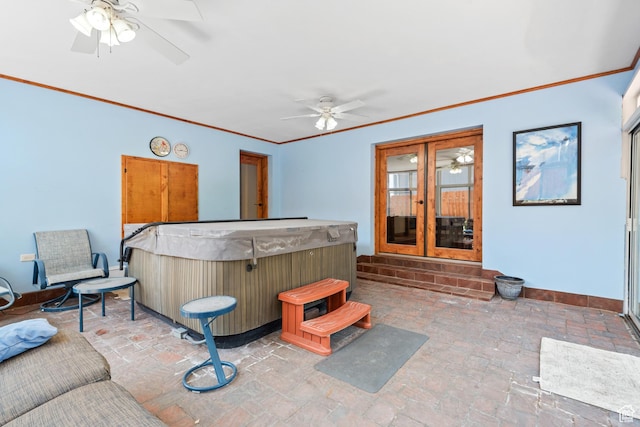 3020 Cherokee Ln, Provo, UT 84604 - view of patio featuring french doors, ceiling fan, and an indoor hot tub