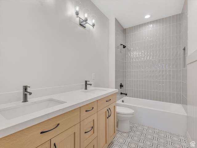 1395 N 330 E Unit 3, Orem, UT 84057 - bathroom featuring shower / bath combination, double vanity, tile patterned floors, and recessed lighting