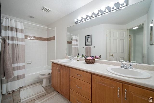 10025 Silver Streak Dr, South Jordan, UT 84095 - bathroom featuring double vanity, shower / bath combo, and tile patterned floors