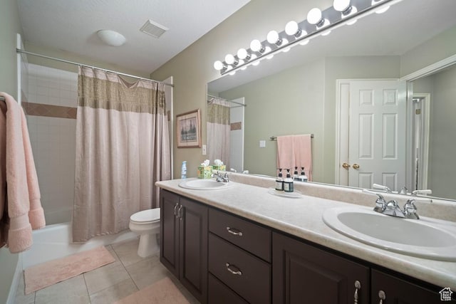 10025 Silver Streak Dr, South Jordan, UT 84095 - full bath with double vanity, shower / bathtub combination with curtain, and tile patterned floors