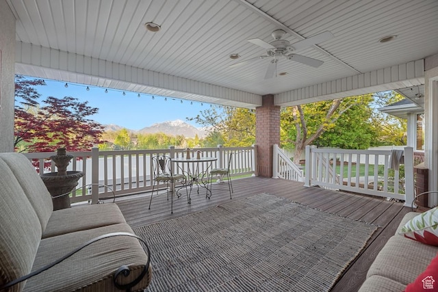 10025 Silver Streak Dr, South Jordan, UT 84095 - wooden terrace with ceiling fan and a mountain view