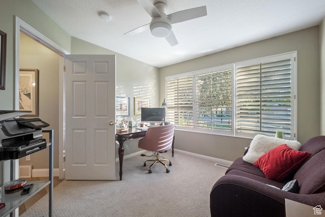 10025 Silver Streak Dr, South Jordan, UT 84095 - carpeted home office featuring ceiling fan and lofted ceiling