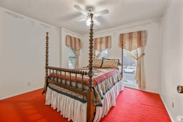 8614 S Buena Vista Dr E, Sandy, UT 84094 - bedroom with carpet flooring, multiple windows, a textured ceiling, and a ceiling fan