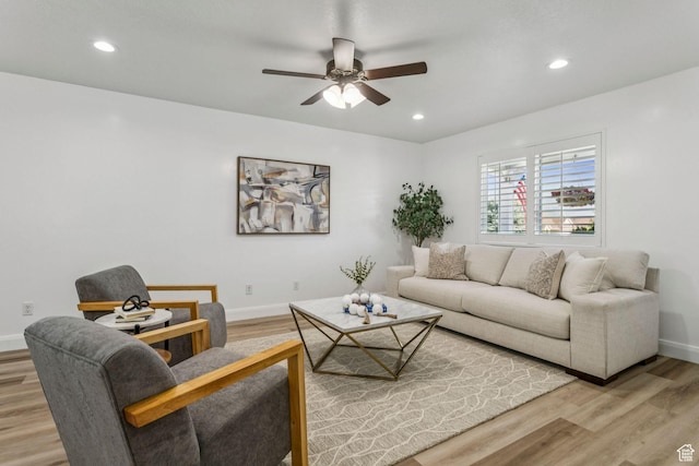 644 E 780 S, Heber City, UT 84032 - living room featuring light wood-style floors, ceiling fan, and recessed lighting