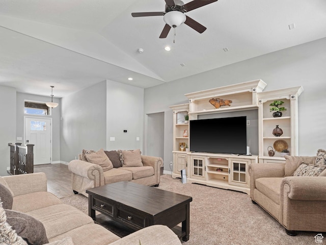 3552 S 5250 W Unit 13, Hooper, UT 84315 - living room with ceiling fan, lofted ceiling, and recessed lighting