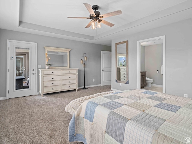 3552 S 5250 W Unit 13, Hooper, UT 84315 - carpeted bedroom featuring a raised ceiling, ensuite bathroom, and ceiling fan