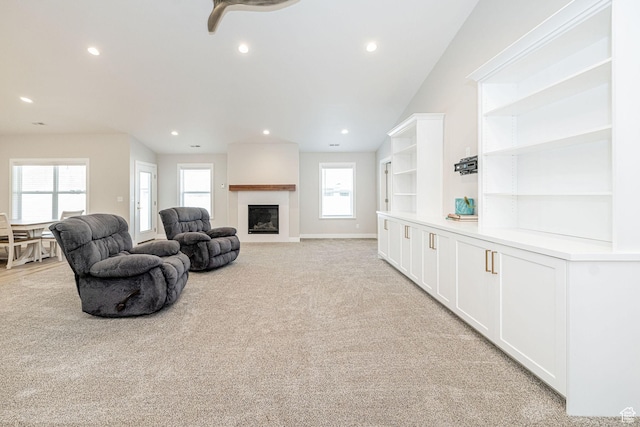 318 E 290 N, Preston, ID 83263 - living room with a fireplace, light colored carpet, recessed lighting, and ceiling fan