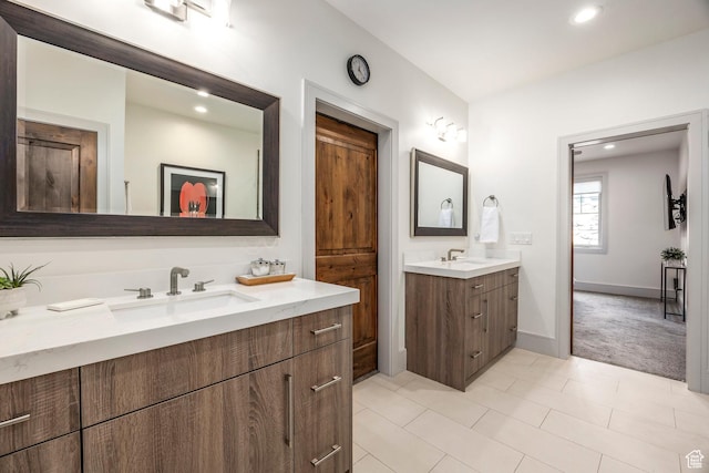 538 W Heritage Way, Heber City, UT 84032 - bathroom featuring two vanities, recessed lighting, and tile patterned floors