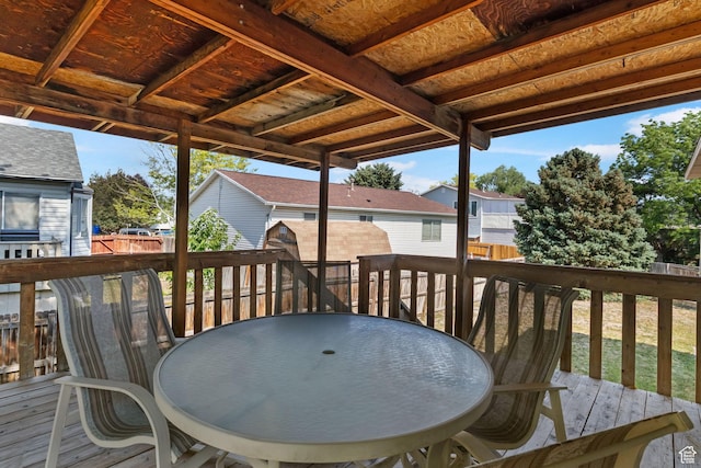 6446 S 4160 W, Taylorsville, UT 84129 - deck with a fenced backyard, a residential view, and a storage shed