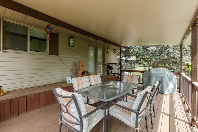 3250 N River Dr, Eden, UT 84310 - wooden terrace with area for grilling and outdoor dining space