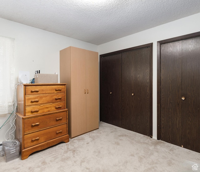 3250 N River Dr, Eden, UT 84310 - bedroom featuring light colored carpet, multiple closets, and a textured ceiling