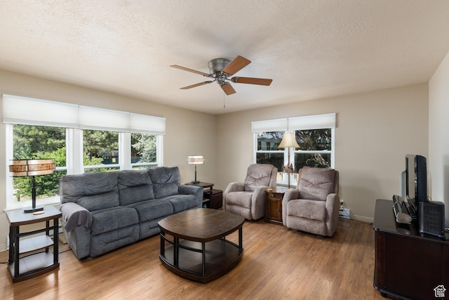 3250 N River Dr, Eden, UT 84310 - living room with ceiling fan, wood finished floors, and a textured ceiling