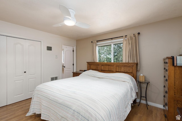 3250 N River Dr, Eden, UT 84310 - bedroom featuring a closet, light wood-style flooring, and a ceiling fan