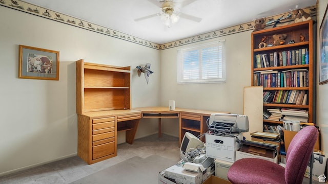7488 S Blackfriar Cir, West Jordan, UT 84084 - home office featuring ceiling fan and light carpet