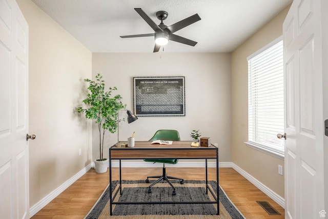 9768 N 5520 W, Highland, UT 84003 - office area featuring light wood-type flooring and ceiling fan