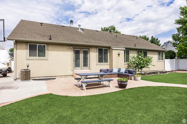 9768 N 5520 W, Highland, UT 84003 - rear view of property with a patio, stucco siding, roof with shingles, and an outdoor hangout area