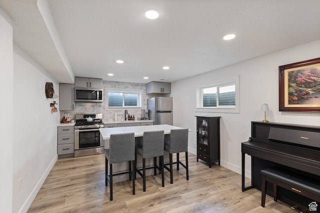 9499 S 220 E, Sandy, UT 84070 - kitchen featuring appliances with stainless steel finishes, gray cabinetry, light countertops, recessed lighting, and tasteful backsplash