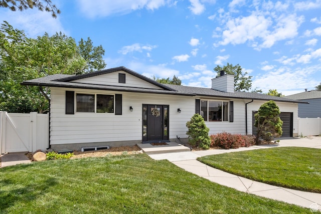 9499 S 220 E, Sandy, UT 84070 - ranch-style house featuring an attached garage, a gate, a chimney, and driveway