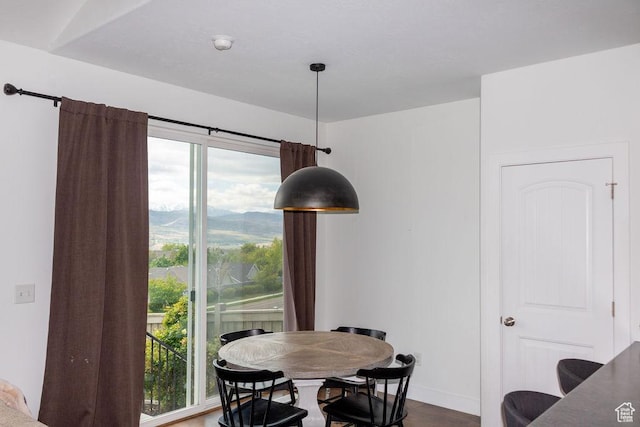 4373 N Foxtrail Dr, Lehi, UT 84043 - dining space featuring plenty of natural light, a mountain view, and wood finished floors