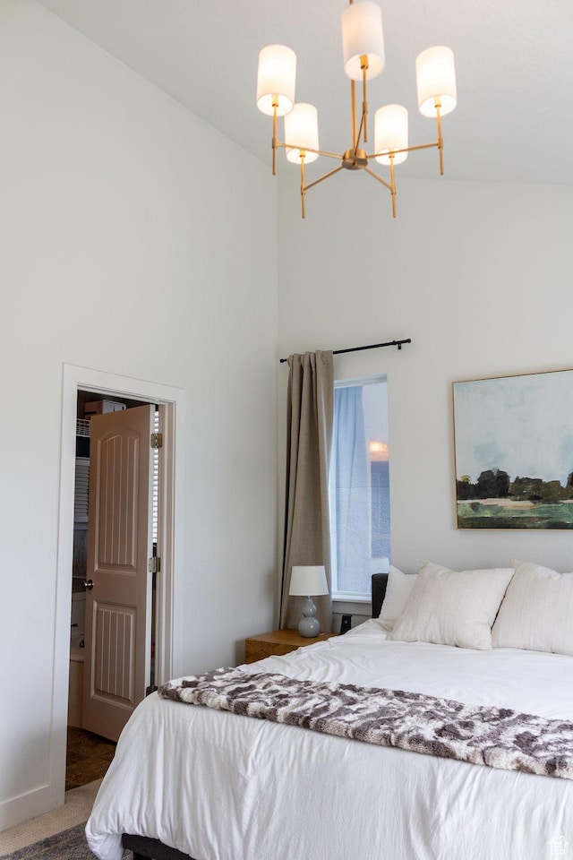4373 N Foxtrail Dr, Lehi, UT 84043 - carpeted bedroom featuring a chandelier and a towering ceiling