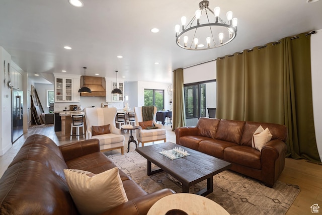 3317 S Watchman Trl, Moab, UT 84532 - living area featuring light wood-style floors, a chandelier, and recessed lighting