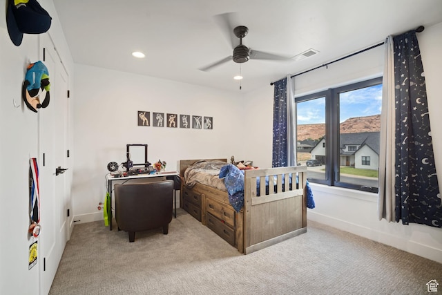 3317 S Watchman Trl, Moab, UT 84532 - bedroom with carpet floors, recessed lighting, and a ceiling fan