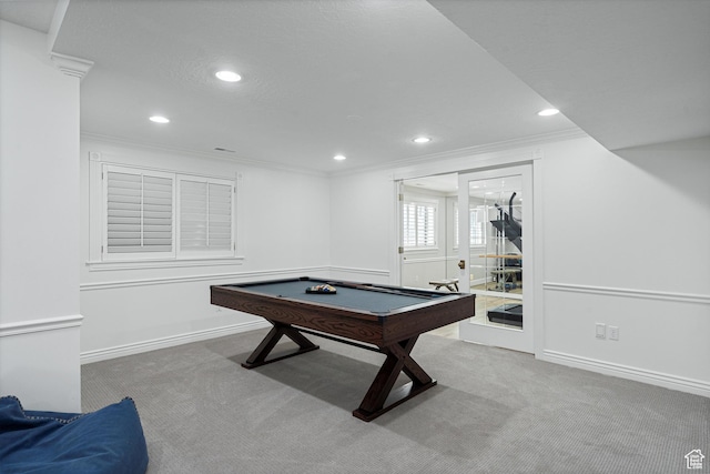 5040 S 1450 E, Ogden, UT 84403 - rec room featuring crown molding, carpet flooring, recessed lighting, and billiards table