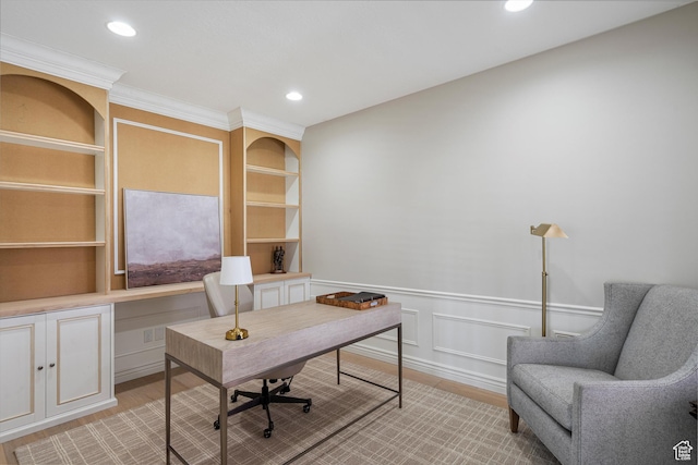 5040 S 1450 E, Ogden, UT 84403 - office with light wood-style floors, wainscoting, built in features, ornamental molding, and a decorative wall