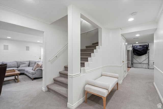 5040 S 1450 E, Ogden, UT 84403 - stairway featuring carpet floors, crown molding, and recessed lighting