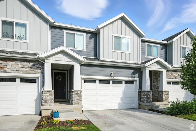 15104 S Halter Way, Bluffdale, UT 84065 - view of front facade with stone siding, board and batten siding, and a garage