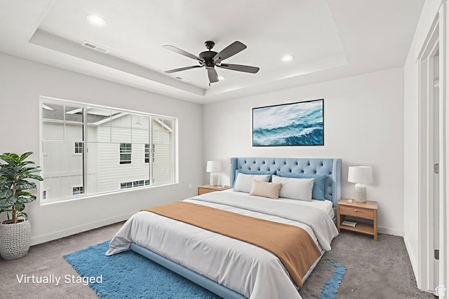 688 E 500 S Unit 108, Provo, UT 84606 - carpeted bedroom with a tray ceiling, recessed lighting, and ceiling fan