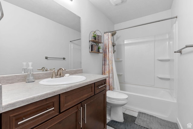15218 S Tack Way, Bluffdale, UT 84065 - full bathroom featuring vanity, shower / bathtub combination with curtain, and tile patterned floors
