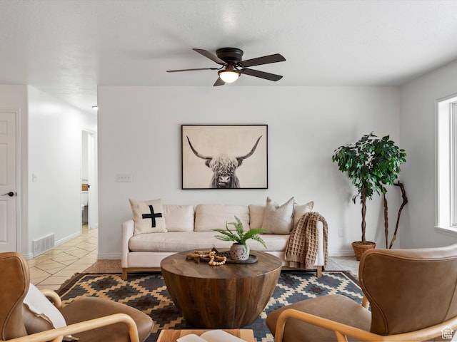 4829 E Patio Springs Cir N, Eden, UT 84310 - living room featuring a ceiling fan and light tile patterned flooring