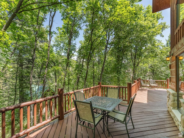 8998 Timphaven Rd, Sundance, UT 84604 - wooden terrace with outdoor dining space
